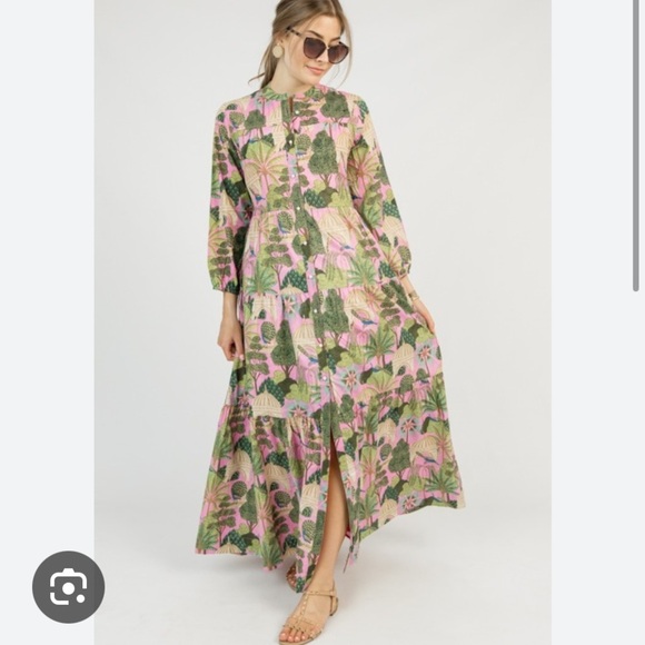 The Boho Maxi Dress Vibrant Peacock Blue Door Boutique Pink Gorgeous Button S - Picture 1 of 10